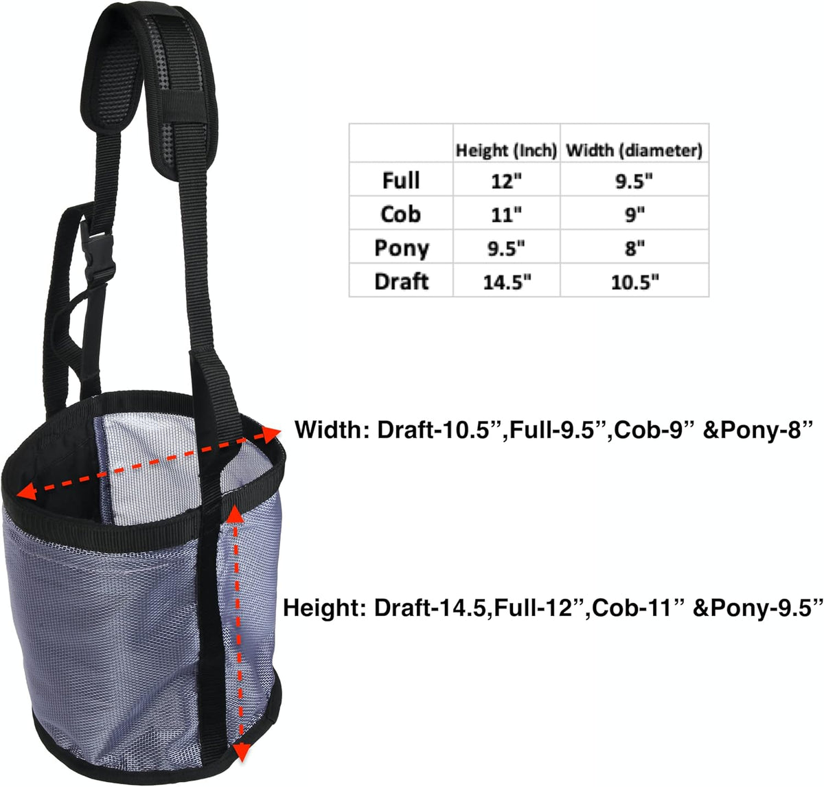 Majestic Ally Horse Feed Bag, Heavy Duty Nylon Mesh Grain Feed Bag, Adjustable Strap with Durable