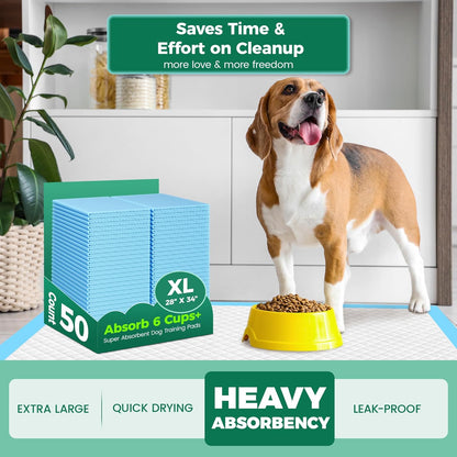 50 Count Dog Pee Pads Extra Large- 28" x 34", Super Absorbent Leak-Proof XL Puppy Pads 50 Pack