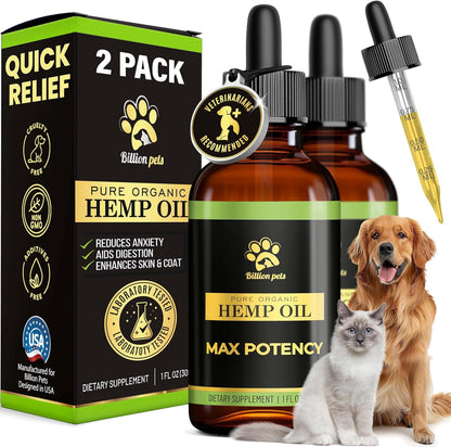 Billion Pets - Hemp Oil for Dogs and Cats - Helps with Anxiety, Pain, Stress, Sleep, Arthritis