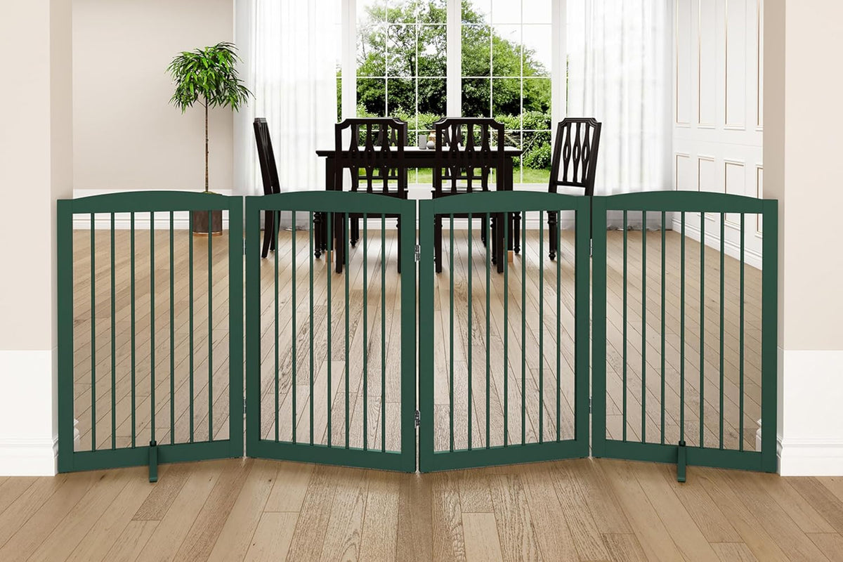 Freestanding Pet Gate for Dogs, Indoor Wooden Dog Gate for House, Foldable Dog Gate for Doorway