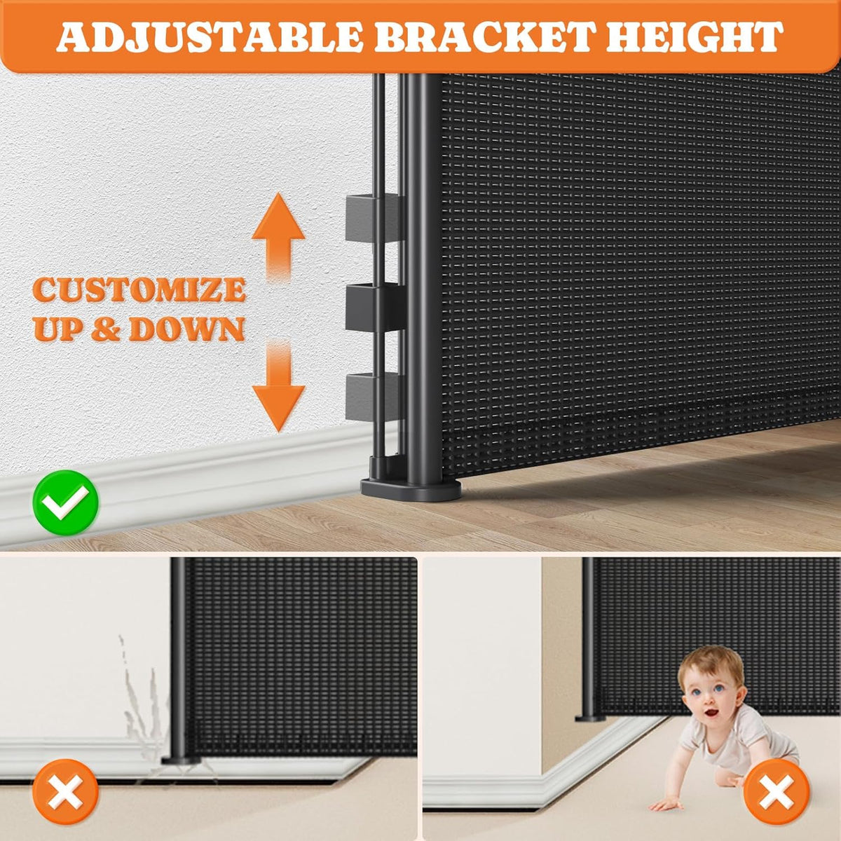 Extra Tall Retractable Baby Gates: 51" High Pet Gate, Extend up to 71" Wide, Mesh Baby Gate with