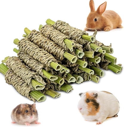 Fhiny 24 PCS Rabbit Chew Sticks, Natural Papaya Wood Seagrass Guinea Pig Chew Toys for Teeth Small