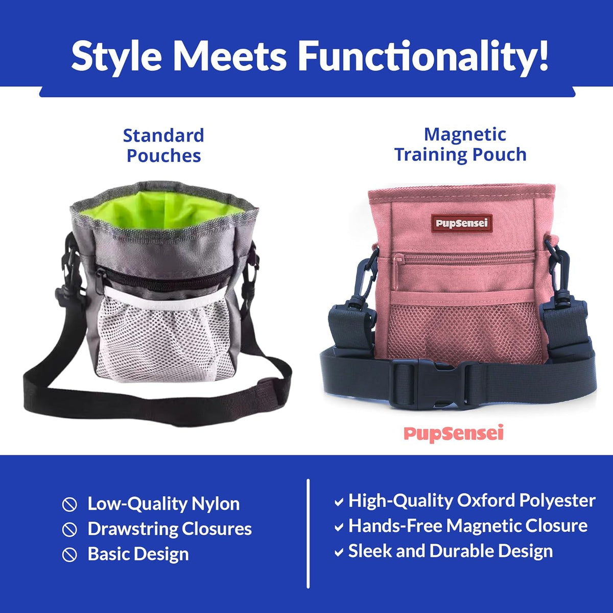 Dog Treat Pouch, Durable Oxford Polyester, No-Spill Magnetic Closure, Treat Pouches for Pet