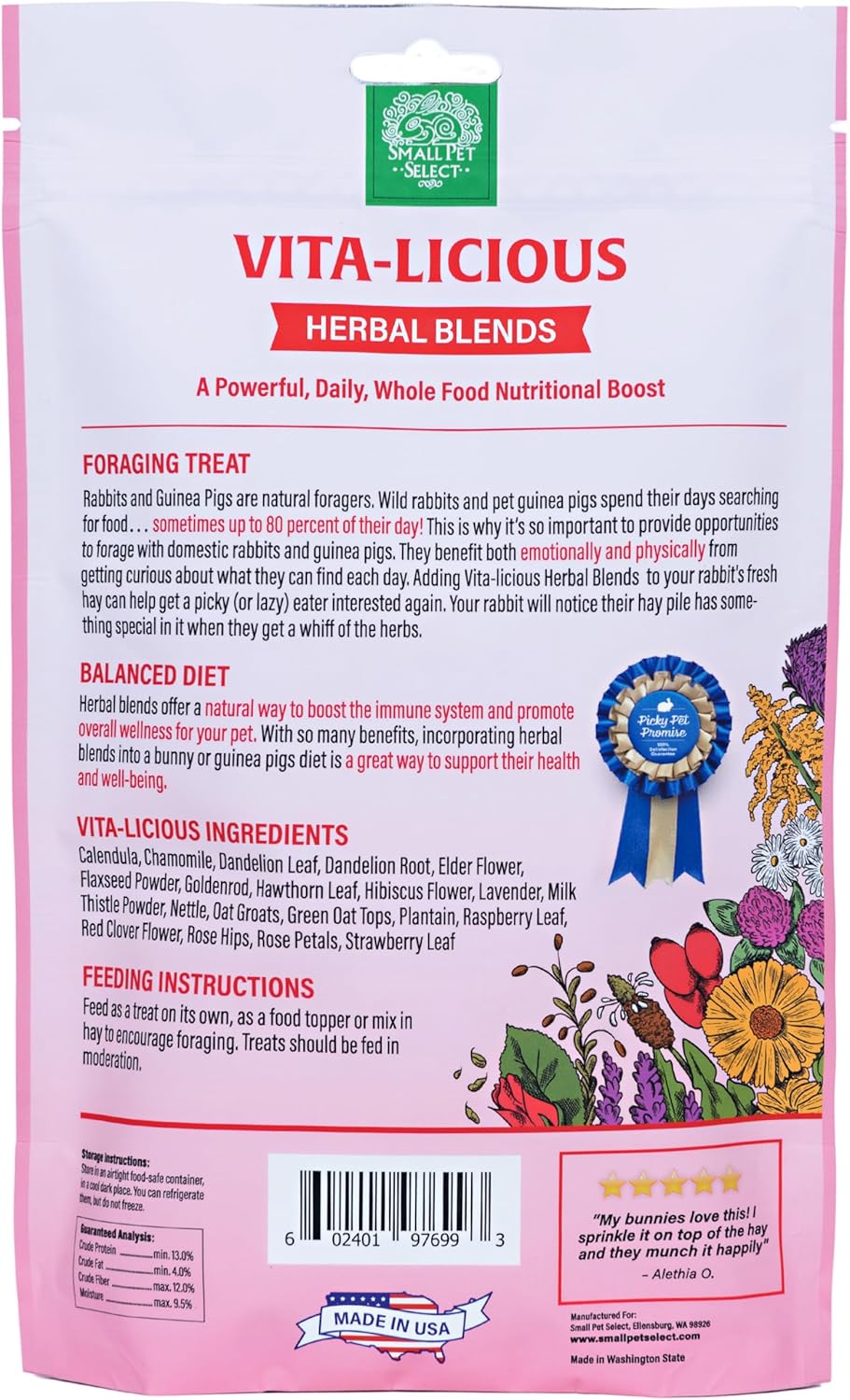 Small Pet Select - Vita-Licious Herbal Blend, a Natural Herbal Treat for Rabbits, Guinea Pigs