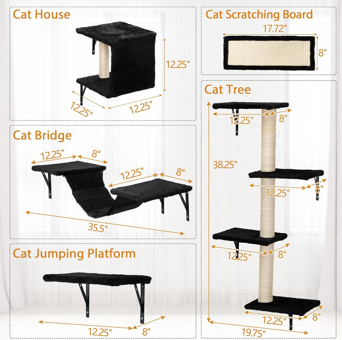COZIWOW Wall Mounted Cat Furniture, Cat Wall Shelves and Perches, Floating Cat Shelves for Wall Set