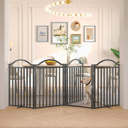 BHG Metal No-Assembly Freestanding Dog Gate with Door Walk Through, Extra Wide 96", Extra Tall 32"
