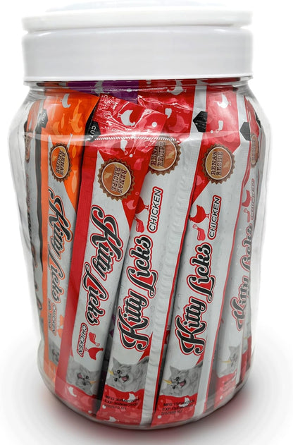 Rena's Recipe Kitty Licks Chicken Barrel (60 Tubes) 3 flavorsX 20 Tubes Cream Lickable Cat Treats 3