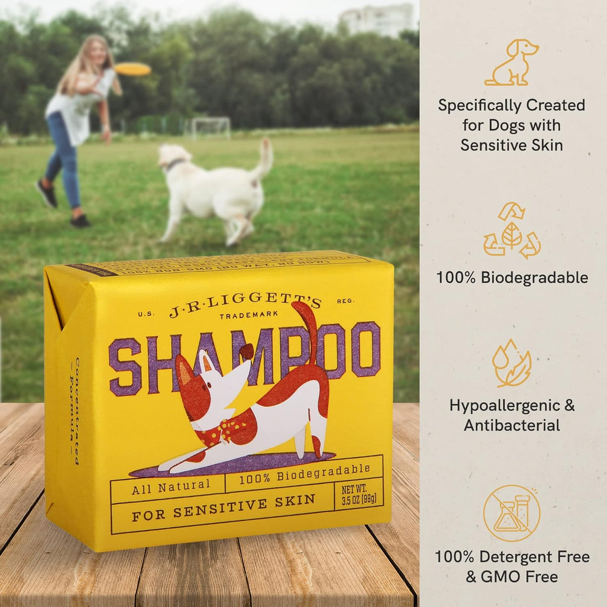 JR Liggett’s Natural Dog Shampoo Bar for Sensitive Skin - 100% Detergent Free, Non-GMO &