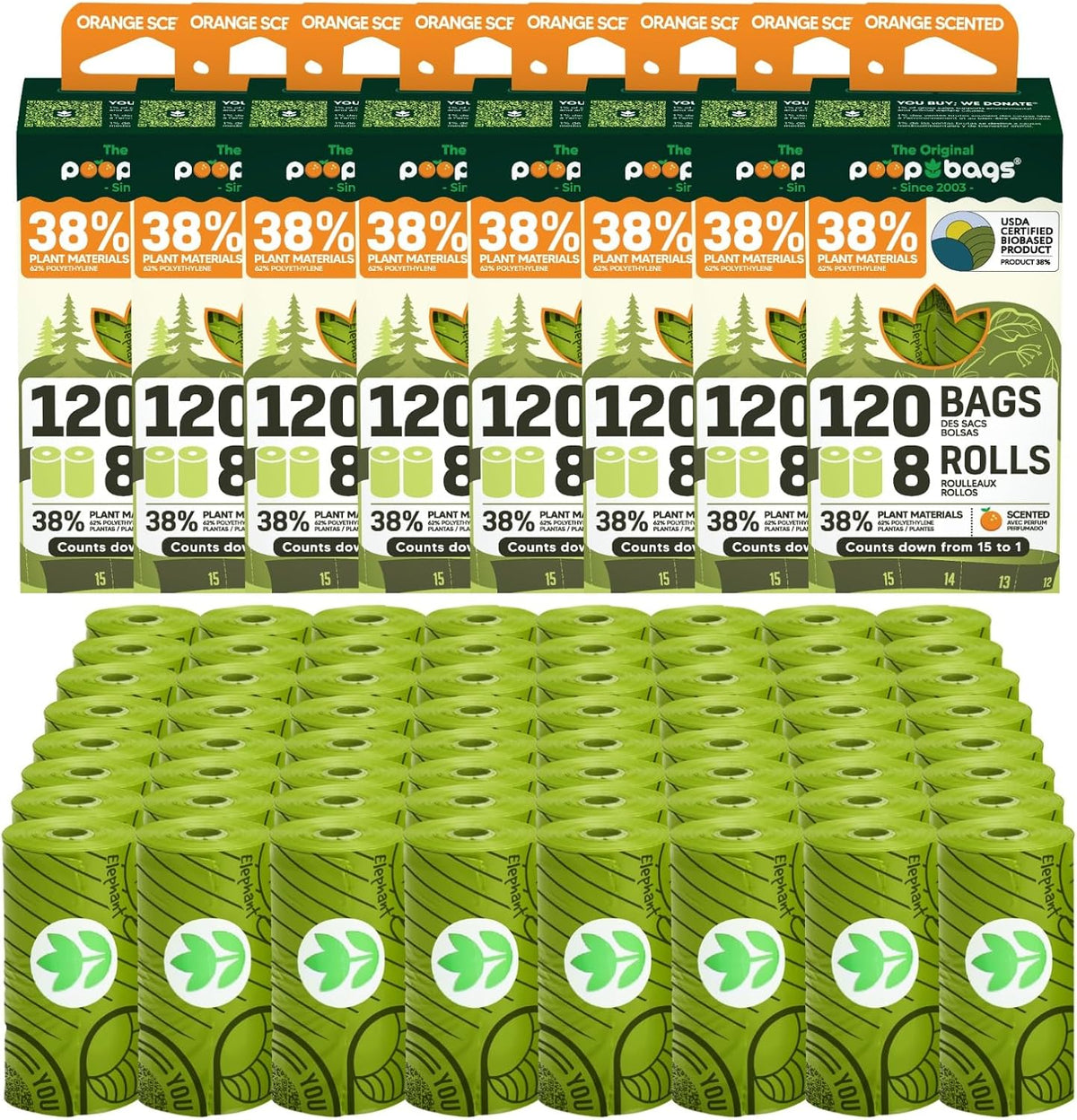 The Original Poop Bags® Dog Poop Bags Rolls – Orange Scented, 38% Plant-Based, USDA Certified