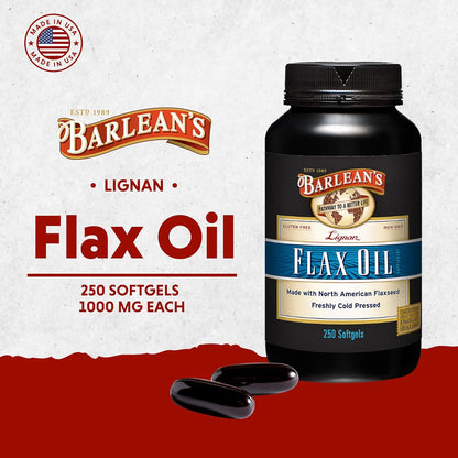 Barlean's Lignan Flaxseed Oil Softgels, Cold-Pressed Flax Seed Supplement with 1,550 mg ALA Omega-3