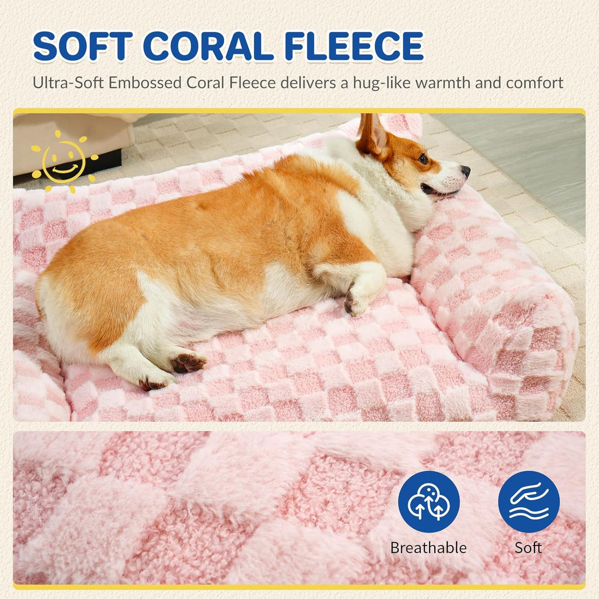 Large Dog Bed Sofa, Fluffy Pet Bed for Medium and Large Dogs, Supportive Dog Couch Sofa for Dogs