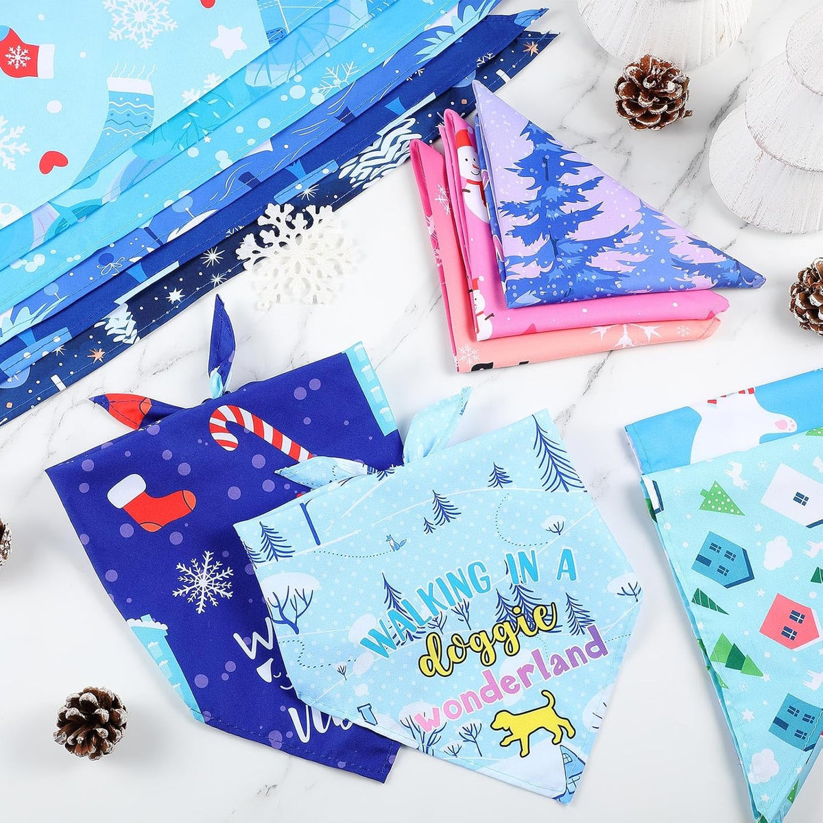 Abbylike 50 Pcs Winter Dog Bandanas Bulk Pet Scarfs Triangle Bibs Adjustable Washable Puppy