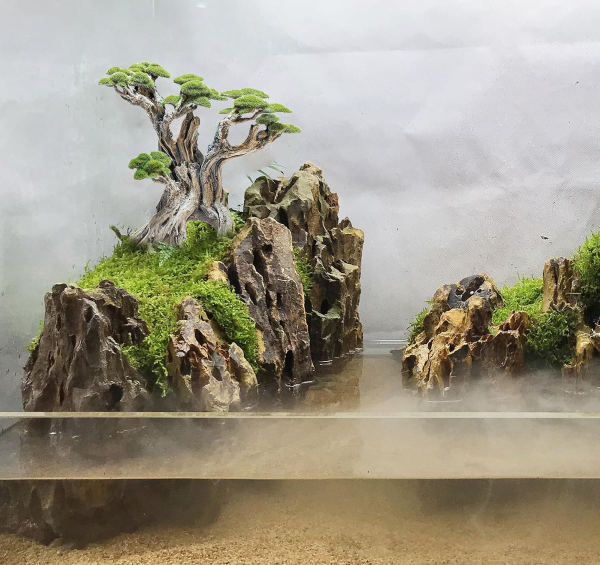 Fish Tank Decor- Bonsai Tree of The Forest with Faux Moss- Aquarium Decoration Aquascaping- Made of