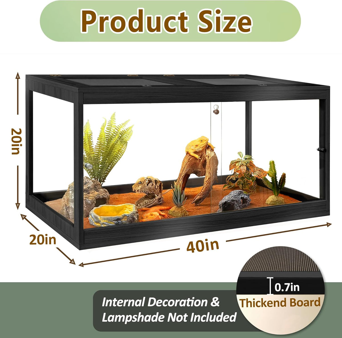 PROLEE Bearded Dragon Tank,Tempered Glass Reptile Tank with Mesh Roof and Front Sliding