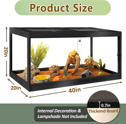 PROLEE Bearded Dragon Tank,Tempered Glass Reptile Tank with Mesh Roof and Front Sliding