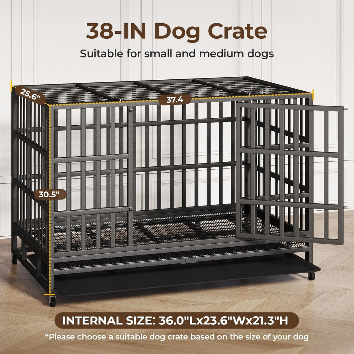 48/42/38 Inch Heavy Duty Indestructible Dog Crate,Escape Proof Dog Cage Kennel for Small Medium