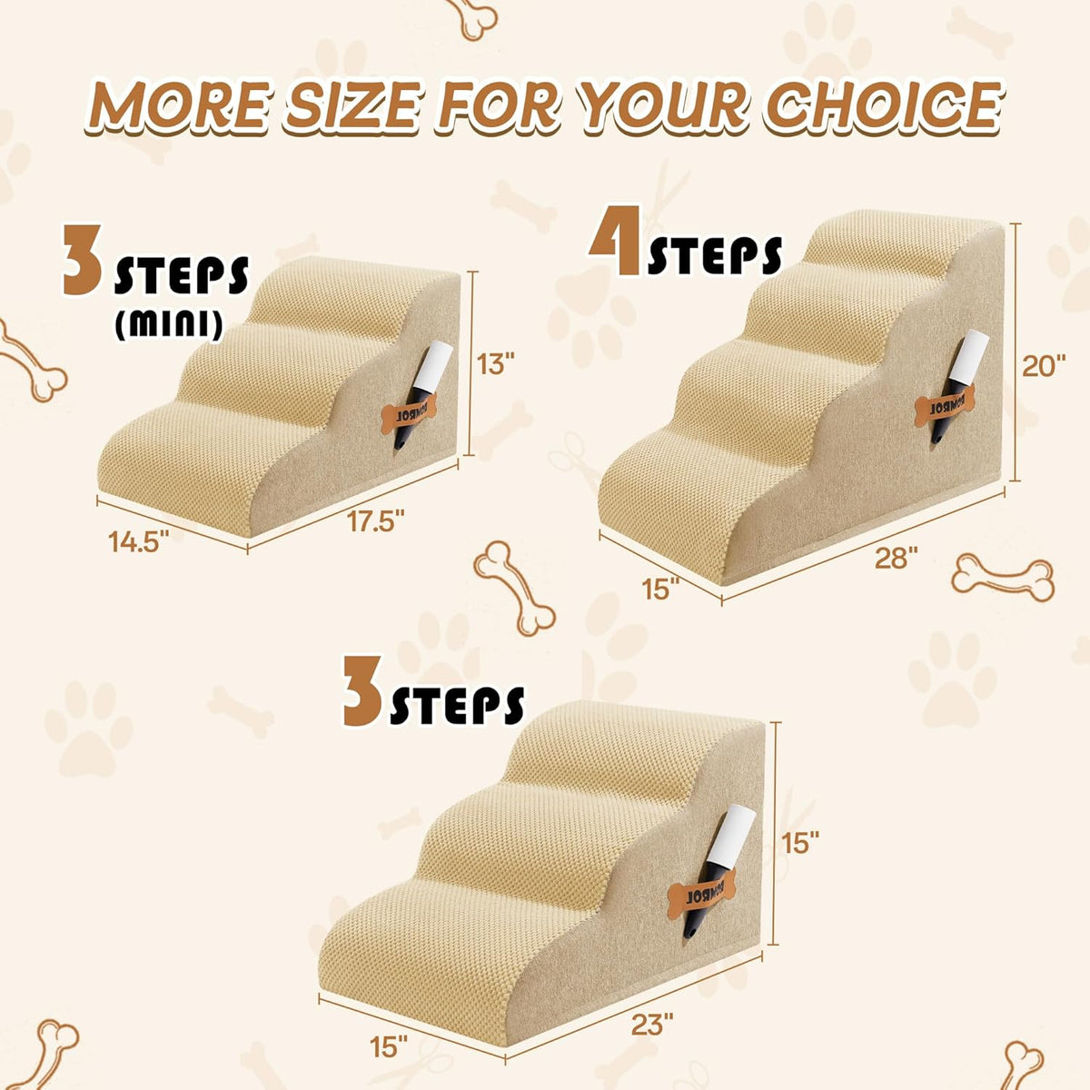 Romrol Dog Stairs Ramp for Beds Couches, Extra Wide Pet Steps with Durable Non-Slip Waterproof