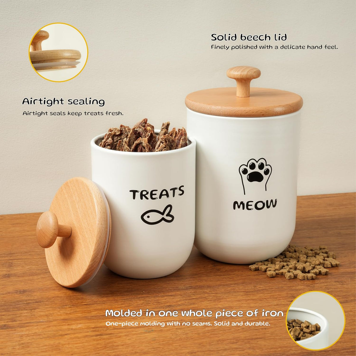 Cat Treat Container with Airtight Lid, Cat Food Oganizer Dry Food, Cat Food Storage Containers, Pet