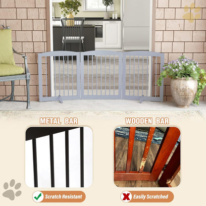 Freestanding Pet Gate for Dogs, Foldable Wooden Dog Gate for House, Indoor Dog Gate for Doorways