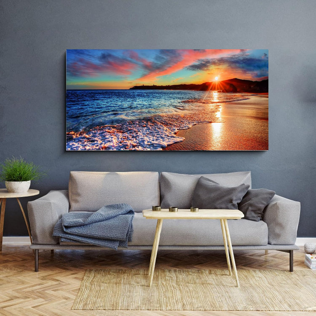 Yxbhhym-Beach Wall Art Pictures for Living Room Ocean Canvas Wall Art Decor Bedroom Sunset Painting