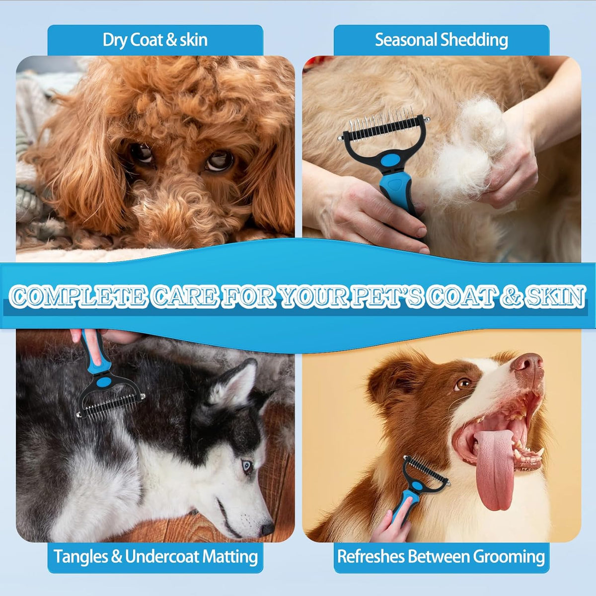 Dog Detangler Spray, Natural Dog Leave in Conditioner Spray with Deshedding Brush and Metal Comb
