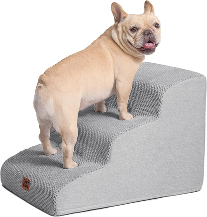 EHEYCIGA Curved Dog Stairs Ramp for Small Dogs 15.7" H, 3-Step Dog Steps for Couch Sofa and Chair