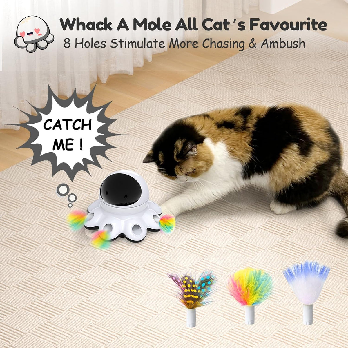ORSDA Cat Laser Toy, 2-in-1 Interactive Automatic Motion Activated Moving 8 Holes Whack A Mole