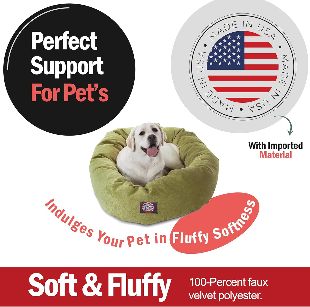 Majestic Pet 40 Inch Micro Velvet Calming Dog Bed Washable 40x29x9 (inch) – Cozy Soft Round Donut