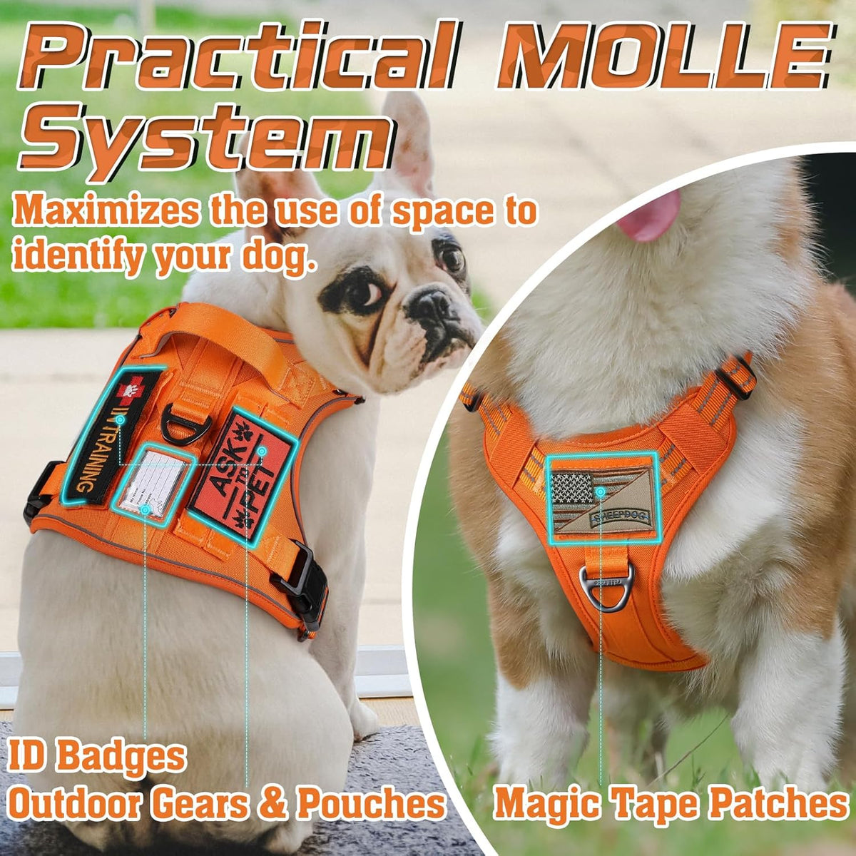 rabbitgoo Tactical Dog Harness for Large Dogs, No Pull Military Service Vest with Handle & Molle