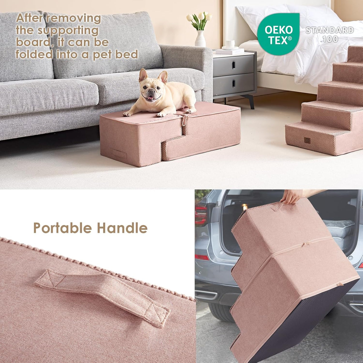 EHEYCIGA Dog Stairs for Bed 18" H, 4-Step Dog Steps for High Bed, Pet Steps for Small Dogs and