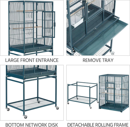 Yaheetech 54inch Metal Large Parrot Parakeet Flight Bird Cage w/Rolling Stand for Small Parrots