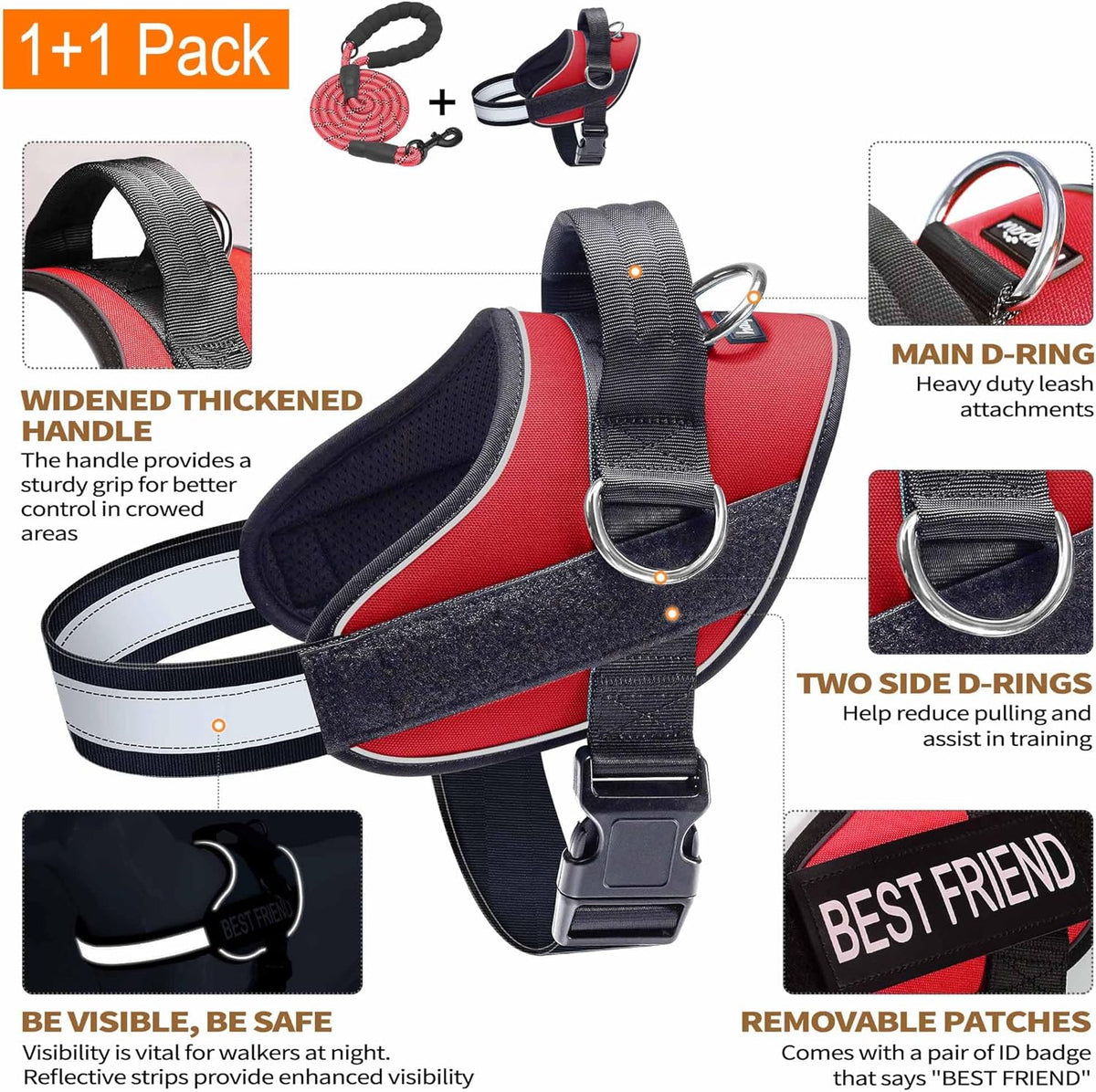 Haapaw Essential Dog Harness, No Pull Pet Vest with 3 Leash Clips, No Choke, Reflective, Adjustable