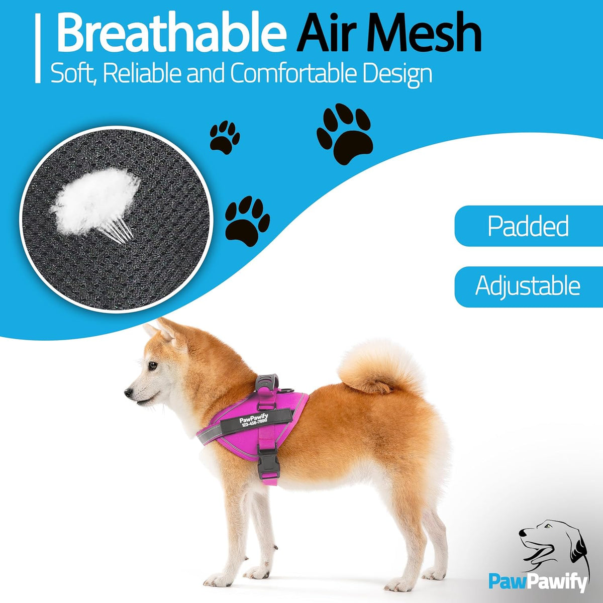 PawPawify Custom No Pull Dog Harness with Name and Phone Number, Heavy Duty Personalized Pet Vest