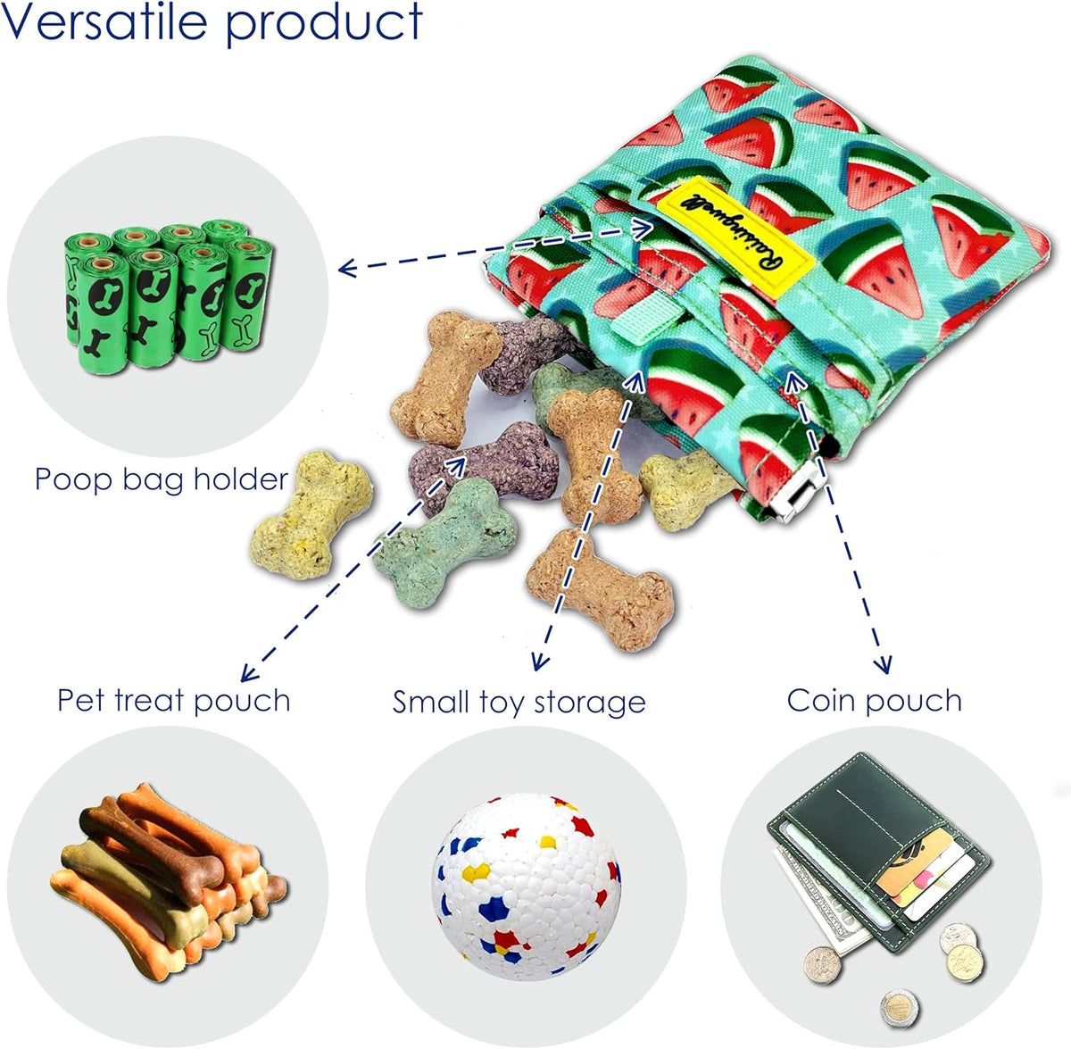 Dog Treat Pouch,Cotton Pocket Sized Training Holder, Hand Free Walking Funny Bag with Carabiner