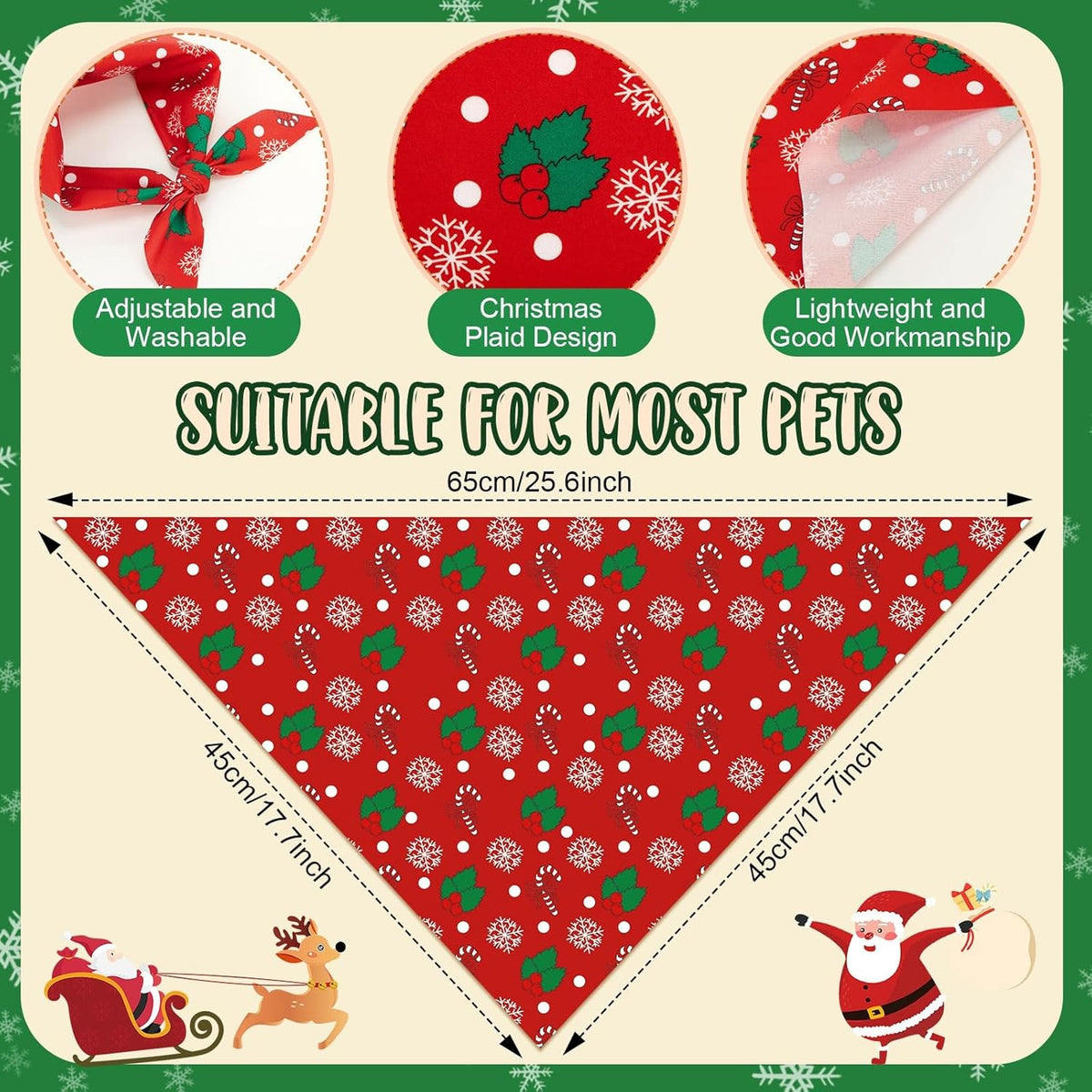 100 Pcs Christmas Dog Bandanas Bulk Xmas Santa Snowflakes Bandanas Adjustable Soft Bibs Triangle