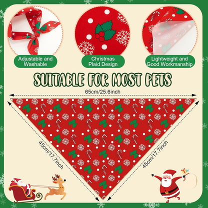 100 Pcs Christmas Dog Bandanas Bulk Xmas Santa Snowflakes Bandanas Adjustable Soft Bibs Triangle