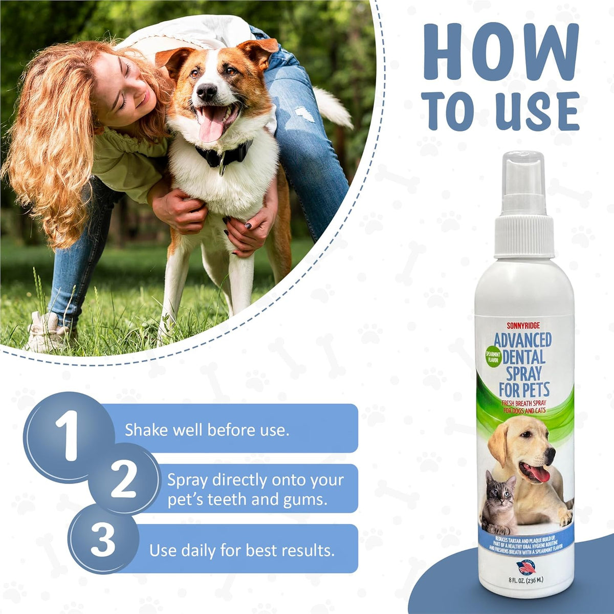 Dog Dental Spray Removes Tartar, Plaque and Freshens Breath Instantly. The Most Advanced Dental