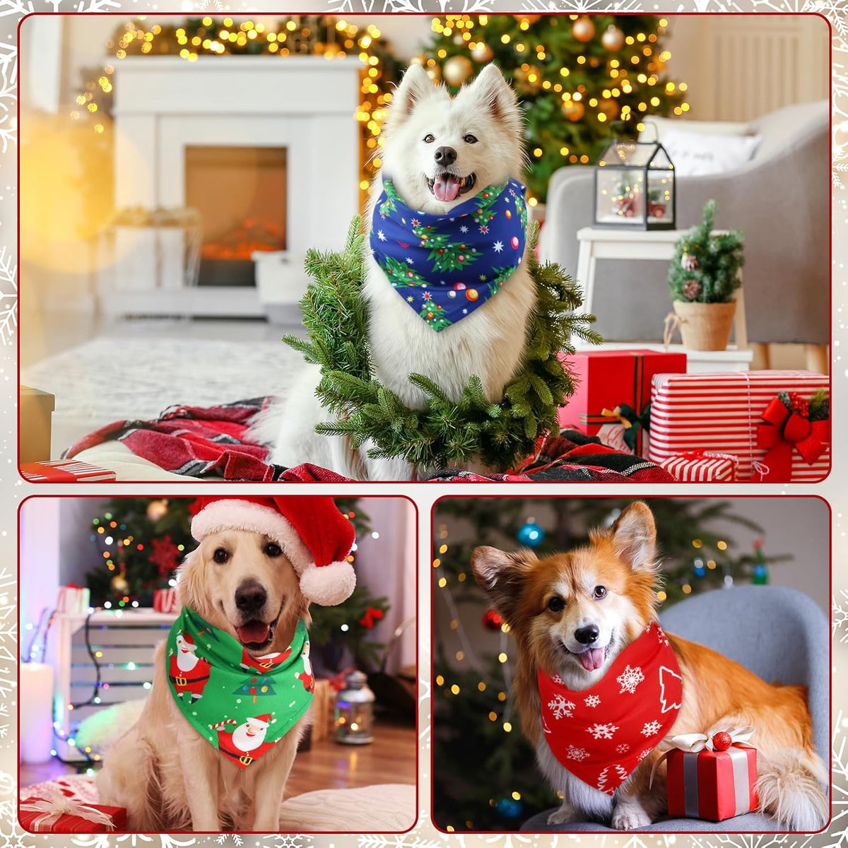 Abbylike 100 Pcs Christmas Dog Bandanas Bulk Xmas Bandanas for Dogs Triangle Kerchief Bibs Scarf