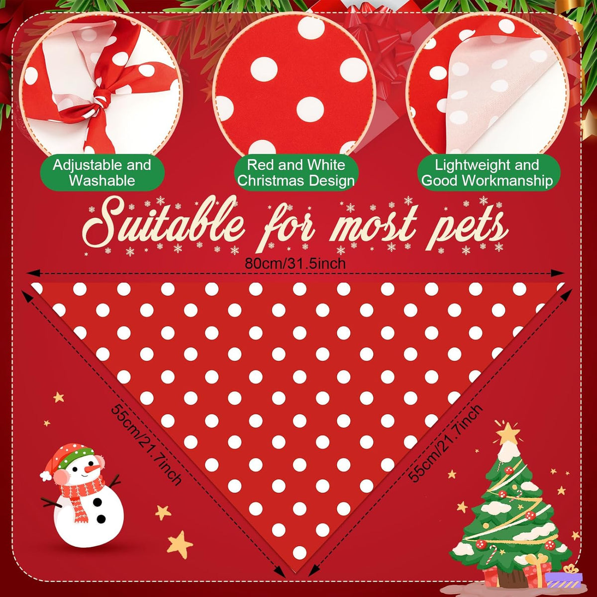 Abbylike 50 Pcs Christmas Dog Bandanas Bulk Xmas Red and White Bandanas for Dogs Triangle Kerchief