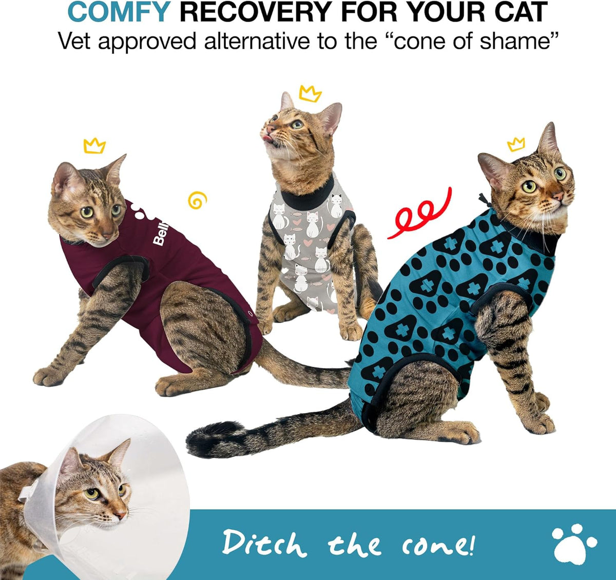 Bellyguard Cat Recovery Suit Female and Male, Comfy Onesie After Surgery, Kitten Clothes for