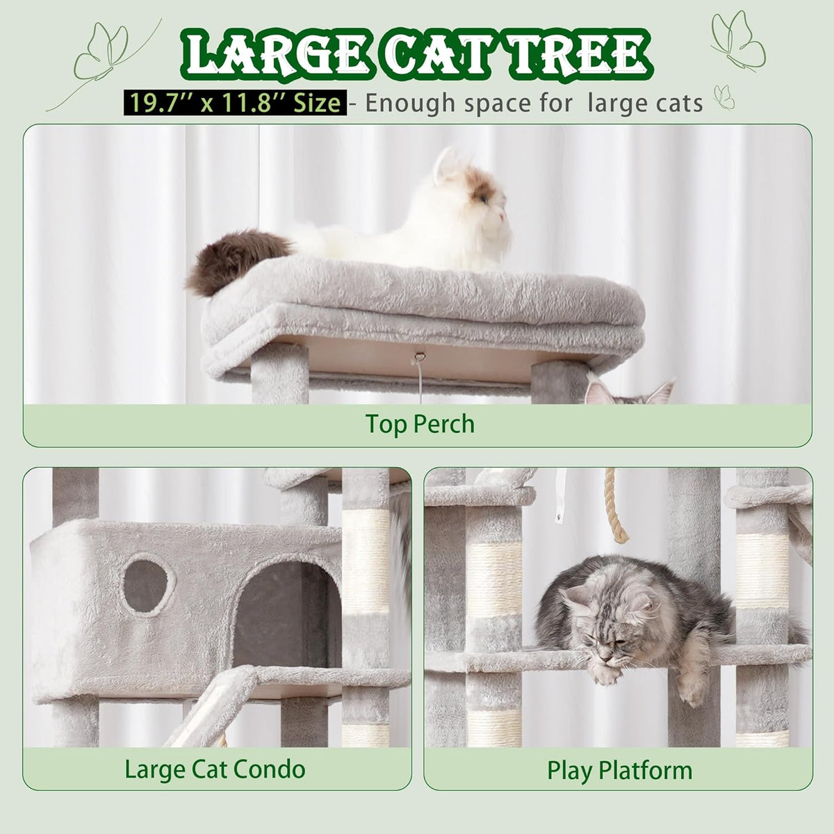 Cat Tree for Large Cats, 78.7"(200cm) Tall Cat Tower for Indoor Cats Multiple Cats with Large Top