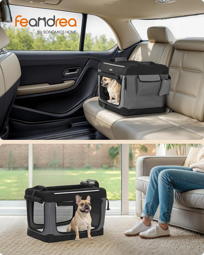Feandrea Collapsible Dog Crate, 24-Inch Portable Dog Travel Crate for Small Dogs, Oxford Fabric Pet