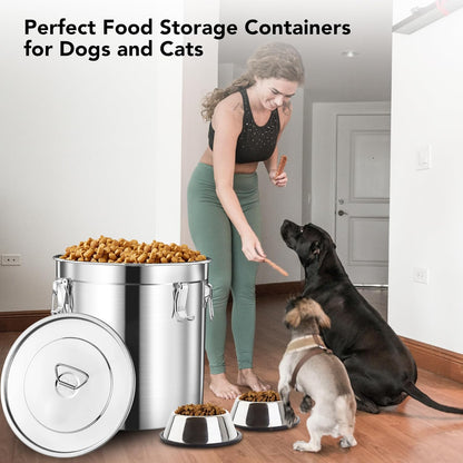 Dog Food Storage Containers, Large Stainless Steel Pet Food Storage Containers 38 lb / 17 kg to