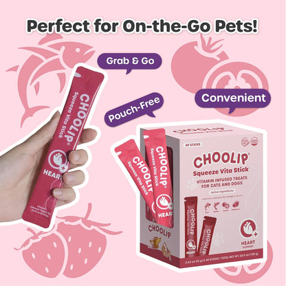 Grab & Go Squeeze Vita Stick Lickable Treats for Dogs & Cats. 49 Heart Support Sticks with