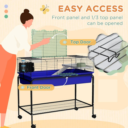 PawHut Two-Story Small Animal Cage Removable from Stand, Guinea Pig Cage with Shelf & Wheels, Pet