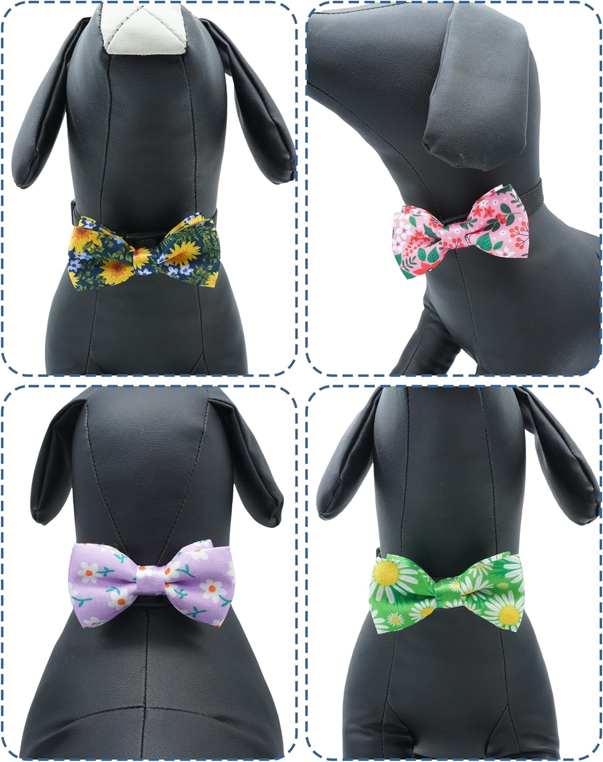 PET SHOW 10 Pack Floral Small Dog Bow Ties Sliding Collar Attachments Puppy Cats Spring Bowties for