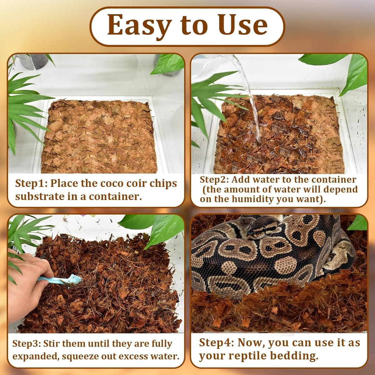 Halatool 10LB Coconut Chips Substrate for Reptiles 72QT Natural Coco Husk Snake Bedding for Ball
