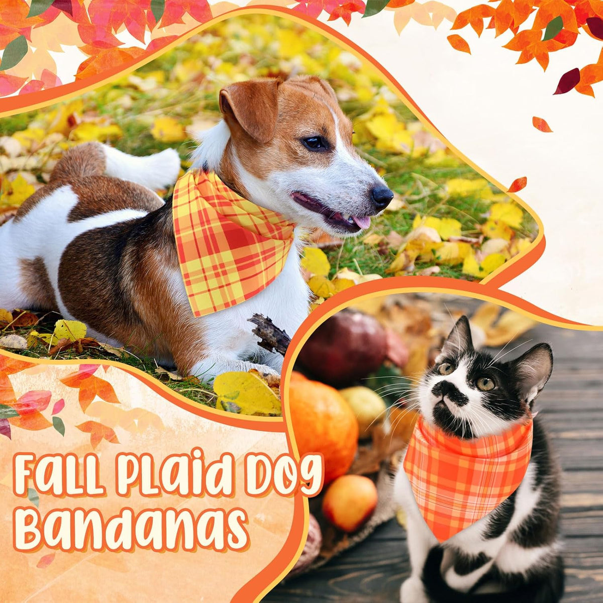 Abbylike 50 Pcs Fall Plaid Dog Bandanas Bulk Thanksgiving Bandanas for Dogs Triangle Kerchief Bib