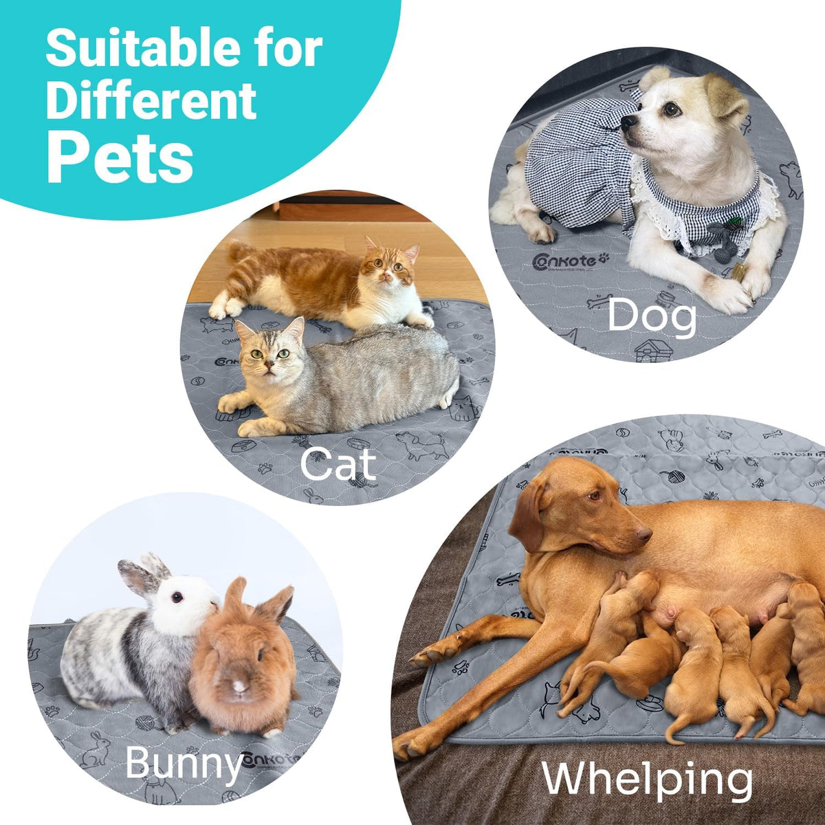 Conkote 72"x72" Washable Pee Pads for Dog Extra Large, Reusable Pee Pads Thick and Heavy