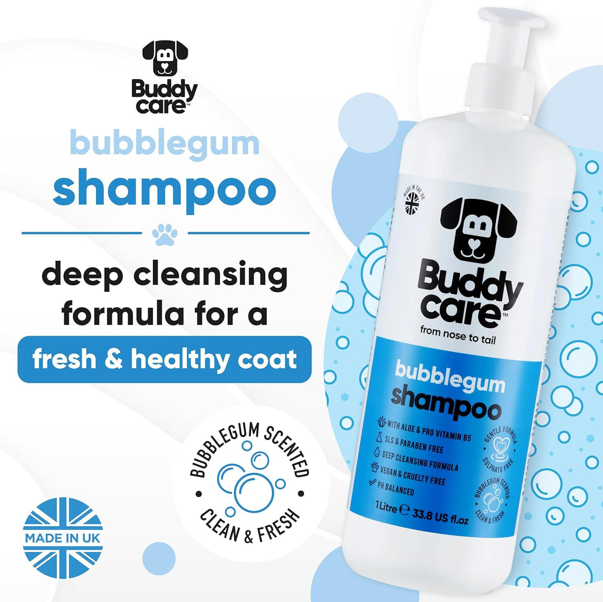 Bubblegum Dog Shampoo by Buddycare | Deep Cleansing Shampoo for Dogs | Bubblegum Scented | with